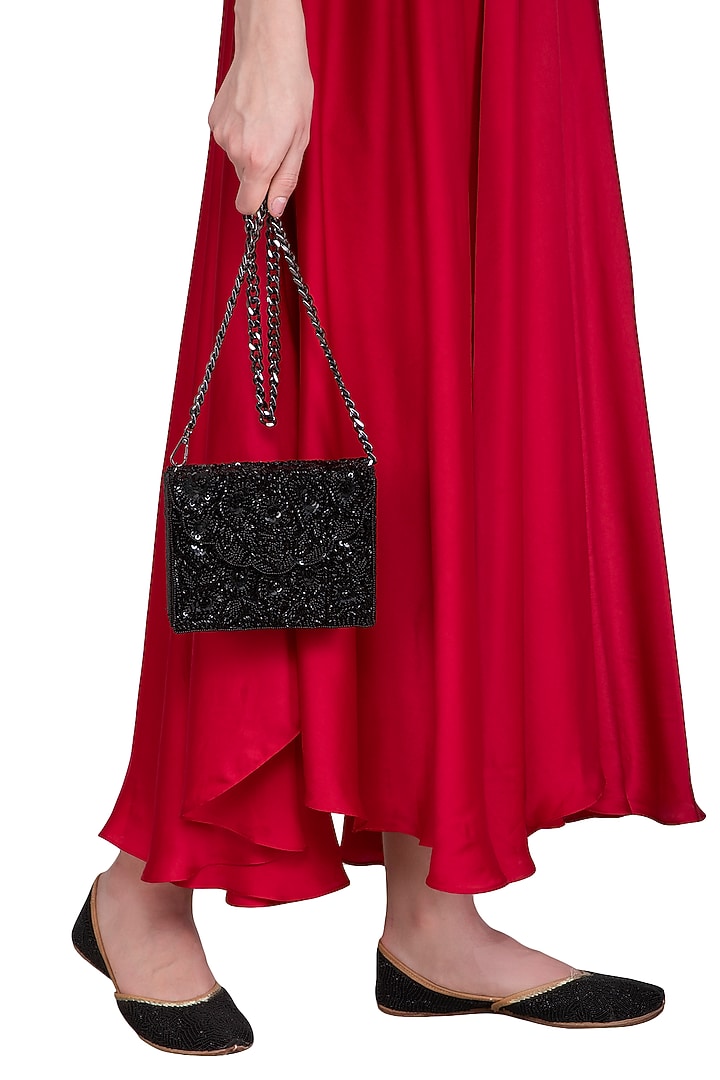 Black Scallop Embroidered Clutch by Adora by Ankita at Pernia's Pop Up Shop