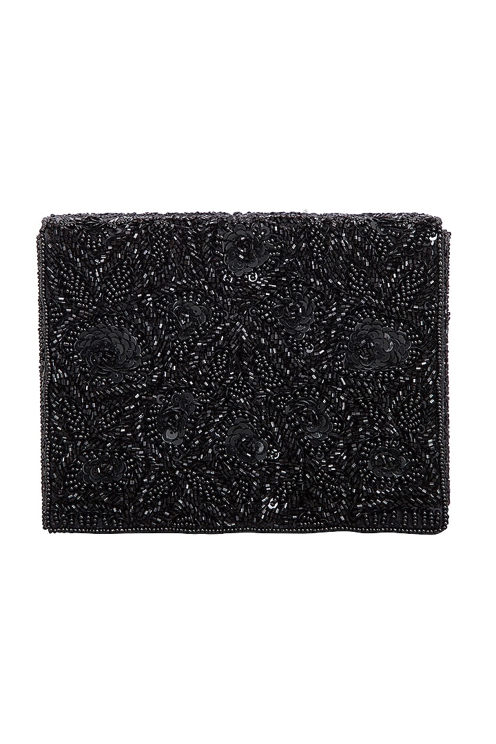 Black Scallop Embroidered Clutch by Adora by Ankita at Pernia's Pop Up Shop
