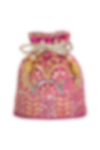 Pink Embroidered Velvet Potli Bag by Adora by Ankita