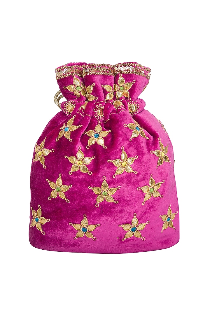 Pink Embroidered Velvet Potli Bag by Adora by Ankita at Pernia's Pop Up Shop