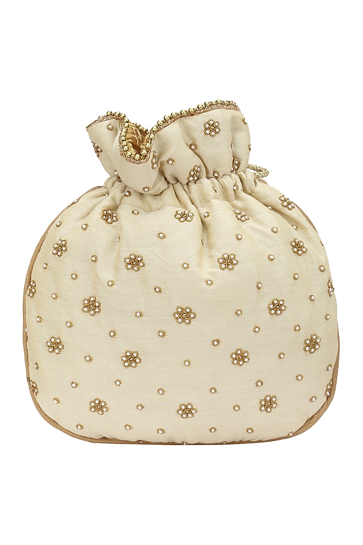 Cream Zardozi and Beads Embroidered potli bag available only at Pernia's Pop Up Shop.