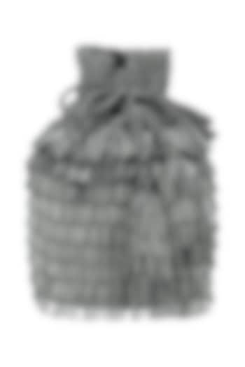 Charcoal Grey Beads Tasseled Bucket Potli Bag by Adora by Ankita