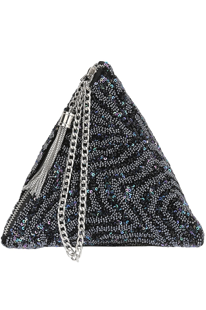 Black Beads and Pearl Embellished Triangle Pouch/Bag by Adora by Ankita