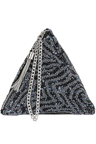 Black Beads and Pearl Embellished Triangle Pouch/Bag by Adora by Ankita
