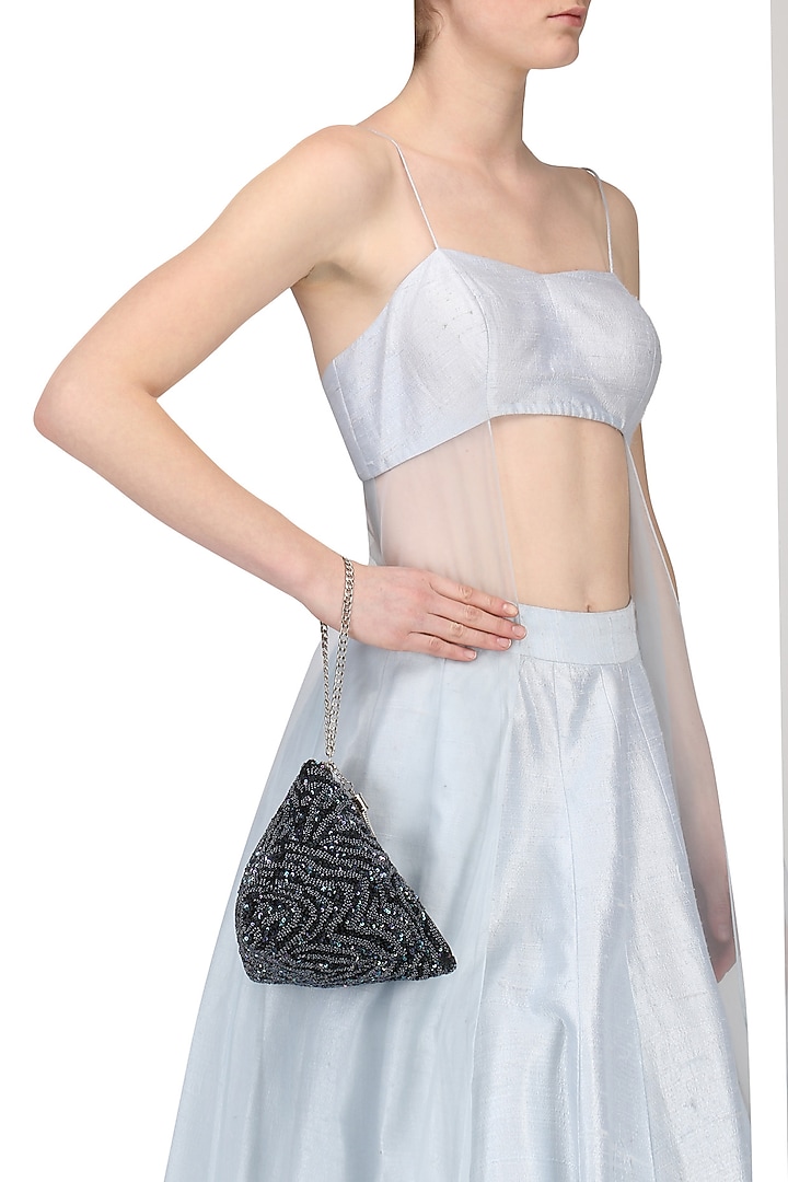 Black Beads and Pearl Embellished Triangle Pouch/Bag available only at Pernia's Pop Up Shop.