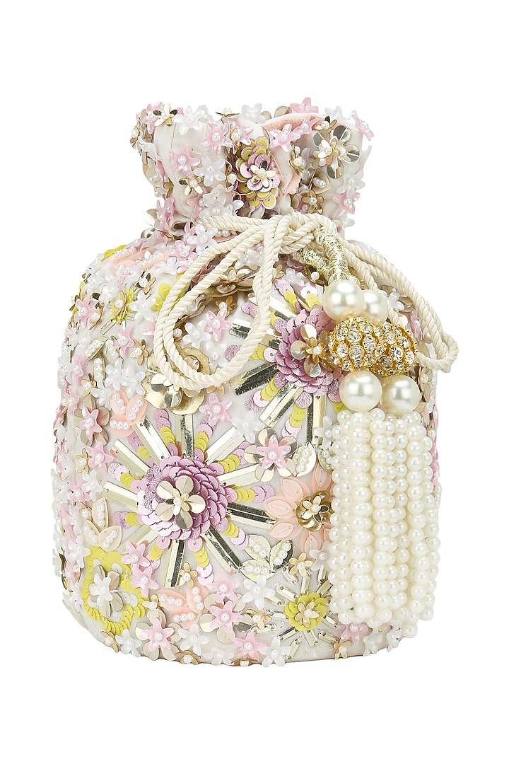 Pastel hued beads and sequins bucket potli bag available only at Pernia's Pop Up Shop.