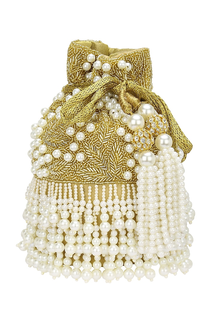 Gold Beads and Cutdana Flapper Potli Bag by Adora by Ankita