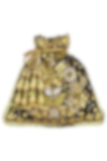 Black and Gold Gota Patti Embroidered Potli Bag by Adora by Ankita