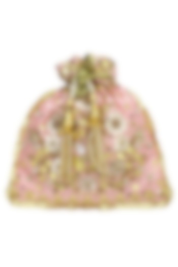 Light Pink and Gold Gota Patti Embroidered Potli Bag by Adora by Ankita