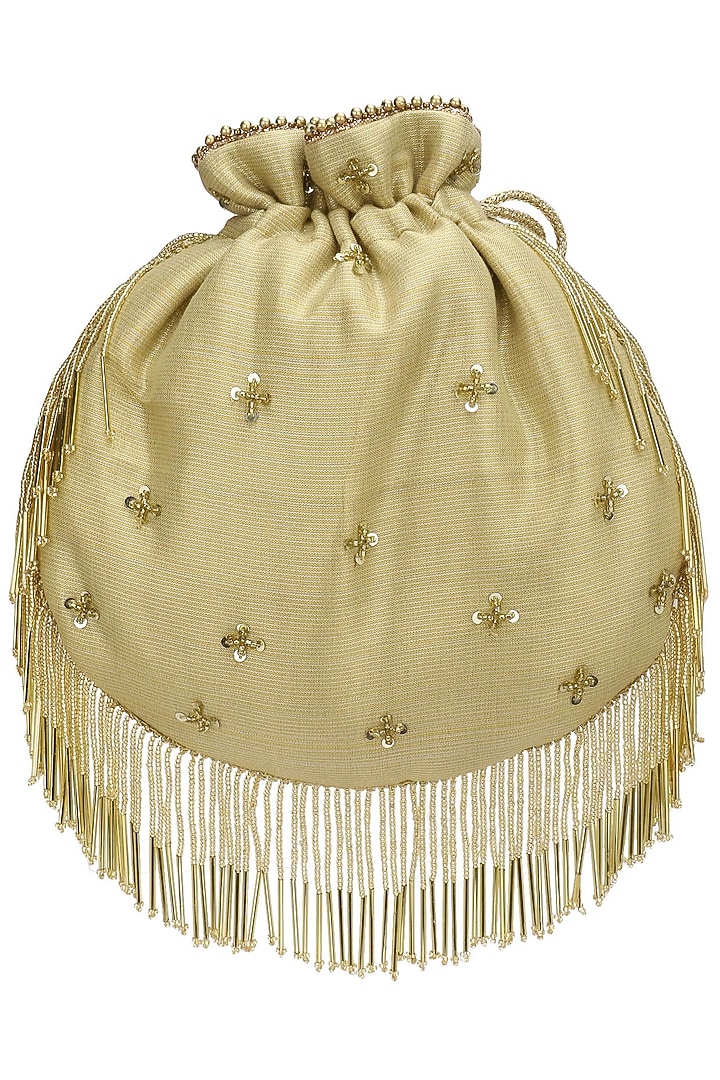 Gold zardozi and beads flapper potli bag available only at Pernia's Pop Up Shop.