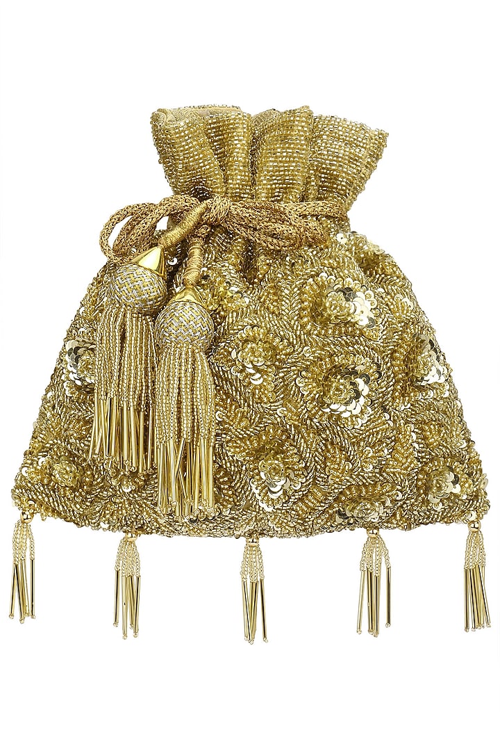 Gold Floral Sequined Potli Bag by Adora by Ankita