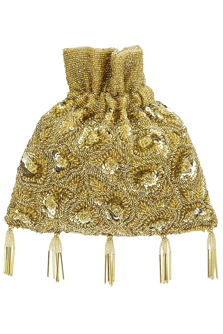 Gold floral sequined potli bag available only at Pernia's Pop Up Shop.