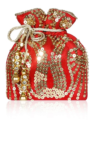 Red Sequins Embroidered Disco Potli Bag by Adora by Ankita
