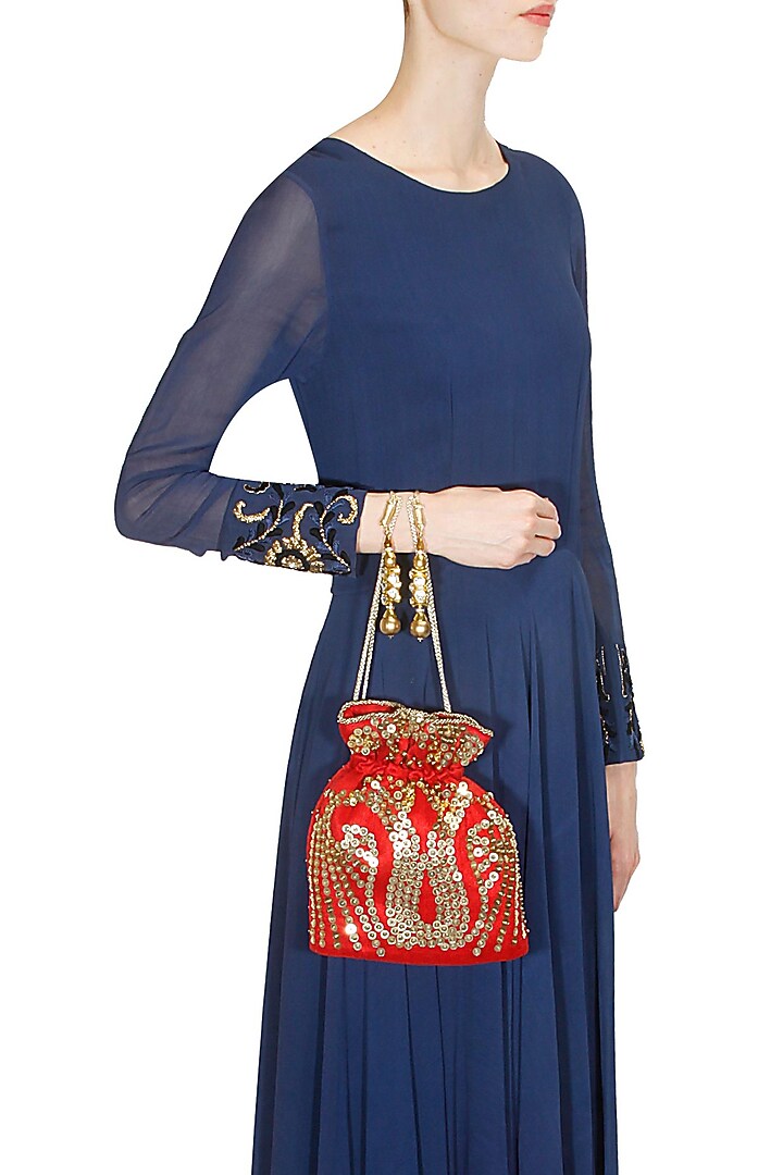 Red sequins embroidered disco potli bag available only at Pernia's Pop Up Shop.