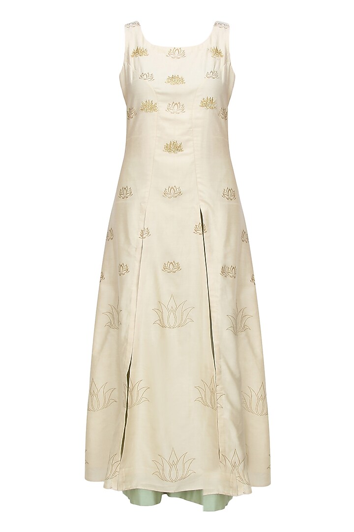Anshul Apoorva-The DramaQueens presents Mustard lotus kurta and beige pants set available only at Pernia's Pop Up Shop.