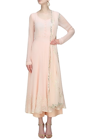 Baby pink anarkali kurta set by Anshul Apoorva-The DramaQueens