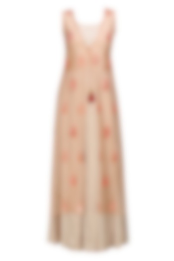 Peach embroidered long kurta with pleated dress by Anshul Apoorva-The DramaQueens