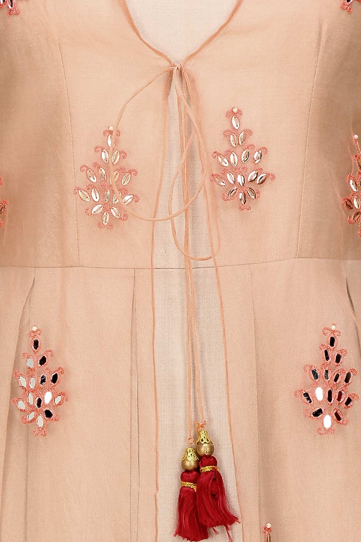 Anshul Apoorva-The DramaQueens presents Peach embroidered long kurta with pleated dress available only at Pernia's Pop Up Shop.