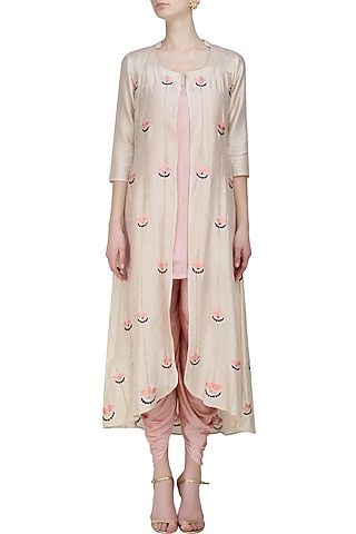 Asymmetric blush long kurta and dhoti pants set by Anshul Apoorva-The DramaQueens