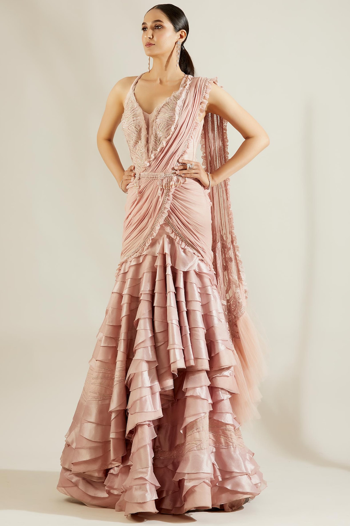 Adaara Couture - Enchanted Olive Drape saree main image 1