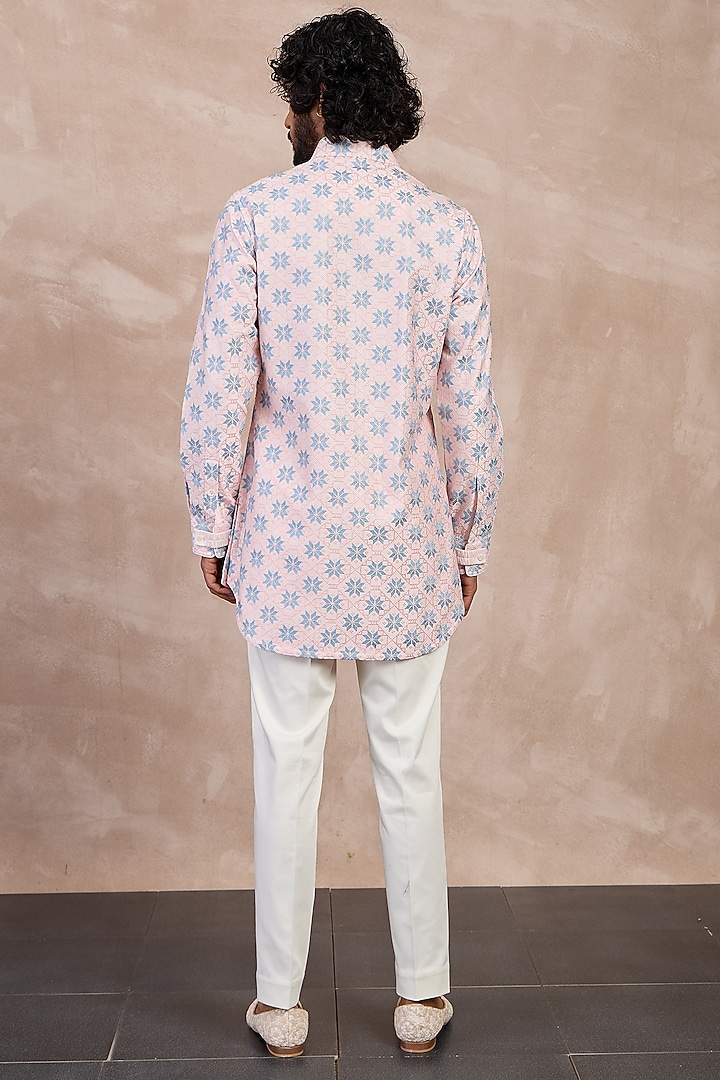 Powder Pink Chanderi Silk Printed Kurta Set by ARJAN DUGAL at Pernia's Pop Up Shop
