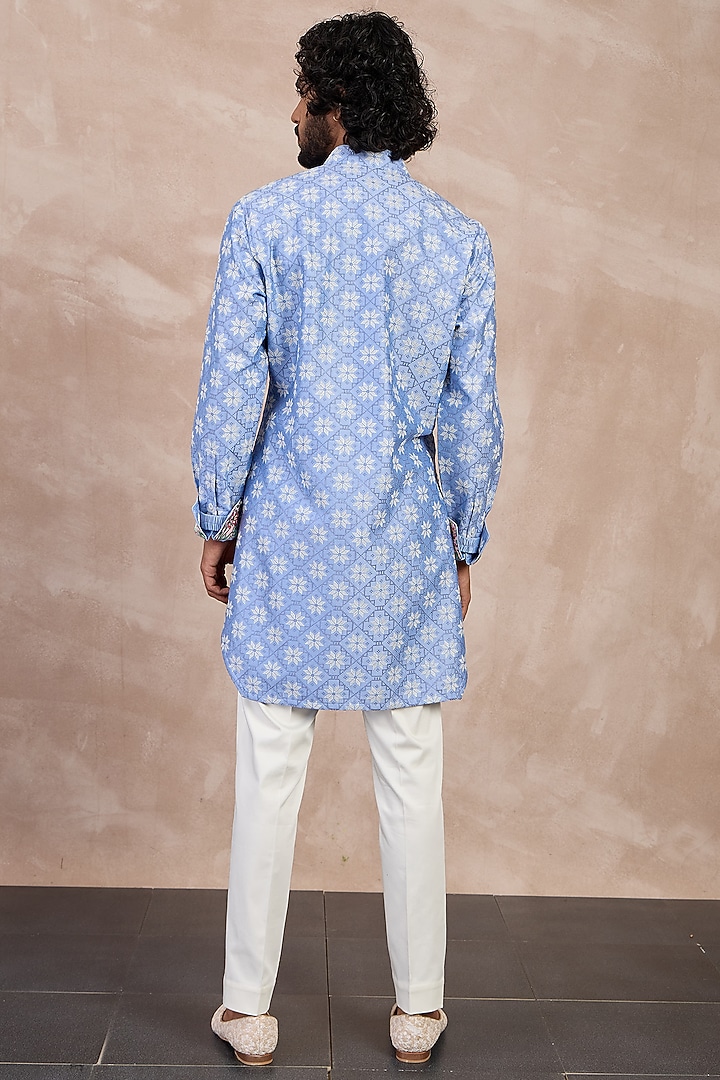 Persian Violet Organza & Cotton Satin Lycra Machine Embroidered & Printed Kurta Set by ARJAN DUGAL at Pernia's Pop Up Shop