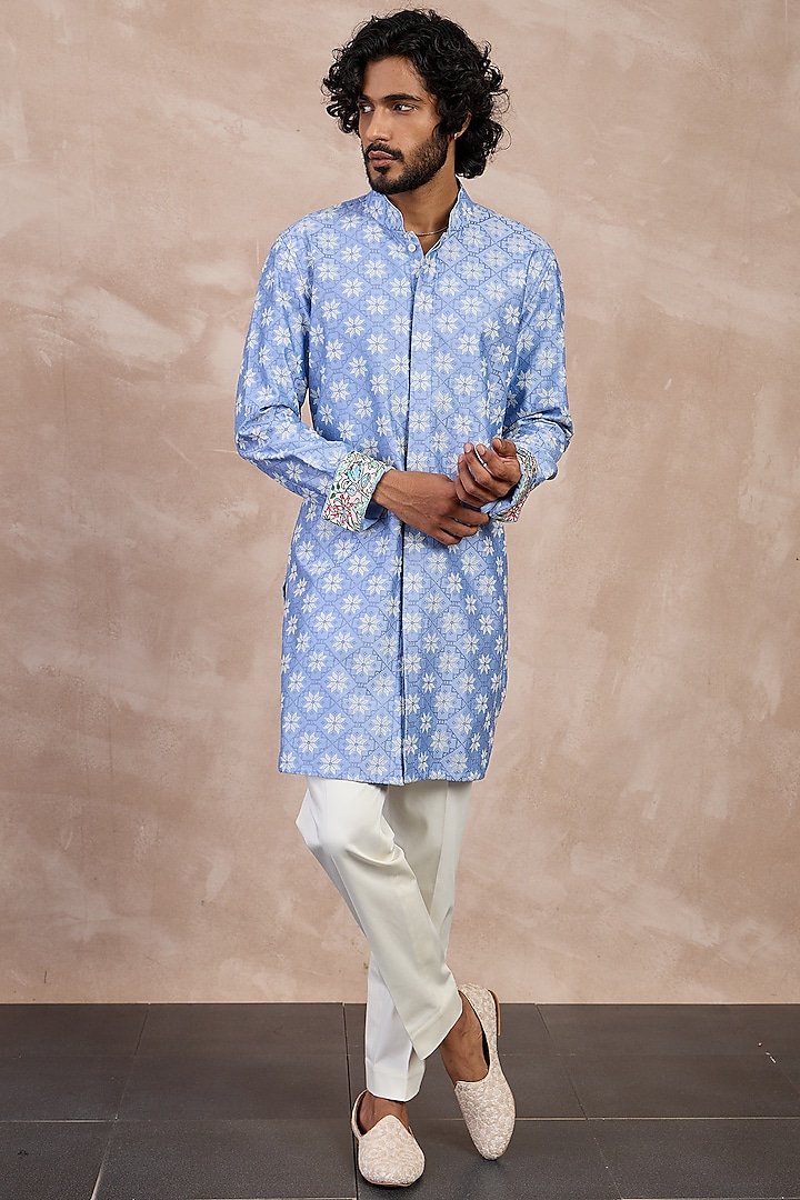 Persian Violet Organza & Cotton Satin Lycra Machine Embroidered & Printed Kurta Set by ARJAN DUGAL