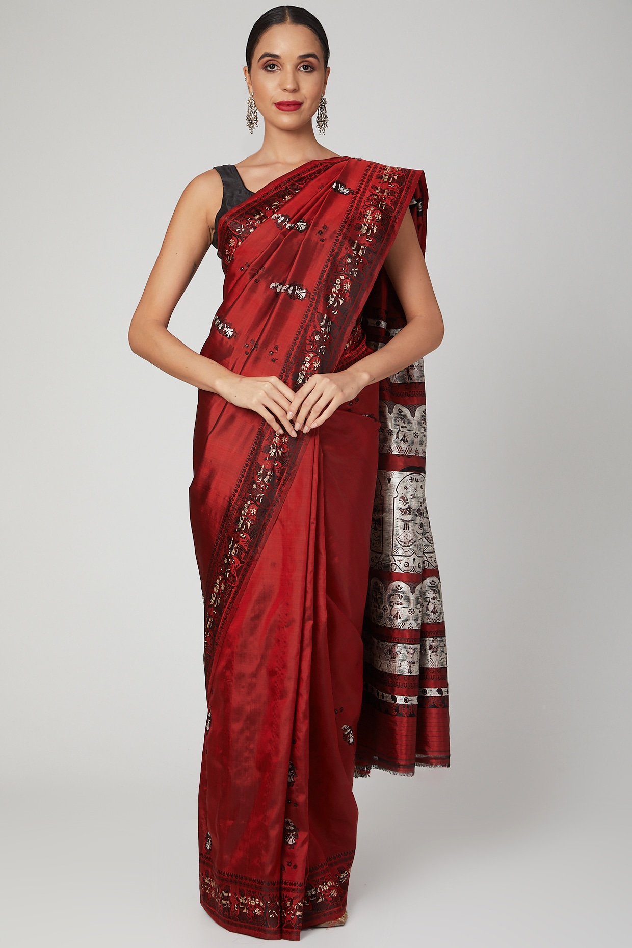 Get 20% Off on Red Baluchari Handloom Pure Silk Saree – Luxurion World