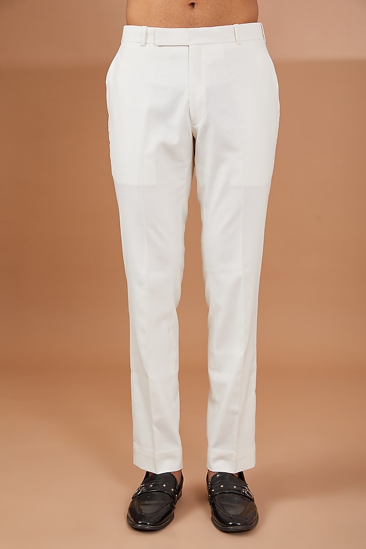 White Italian Crepe Pant Set by Aditya Sachdeva Men at Pernia's Pop Up Shop