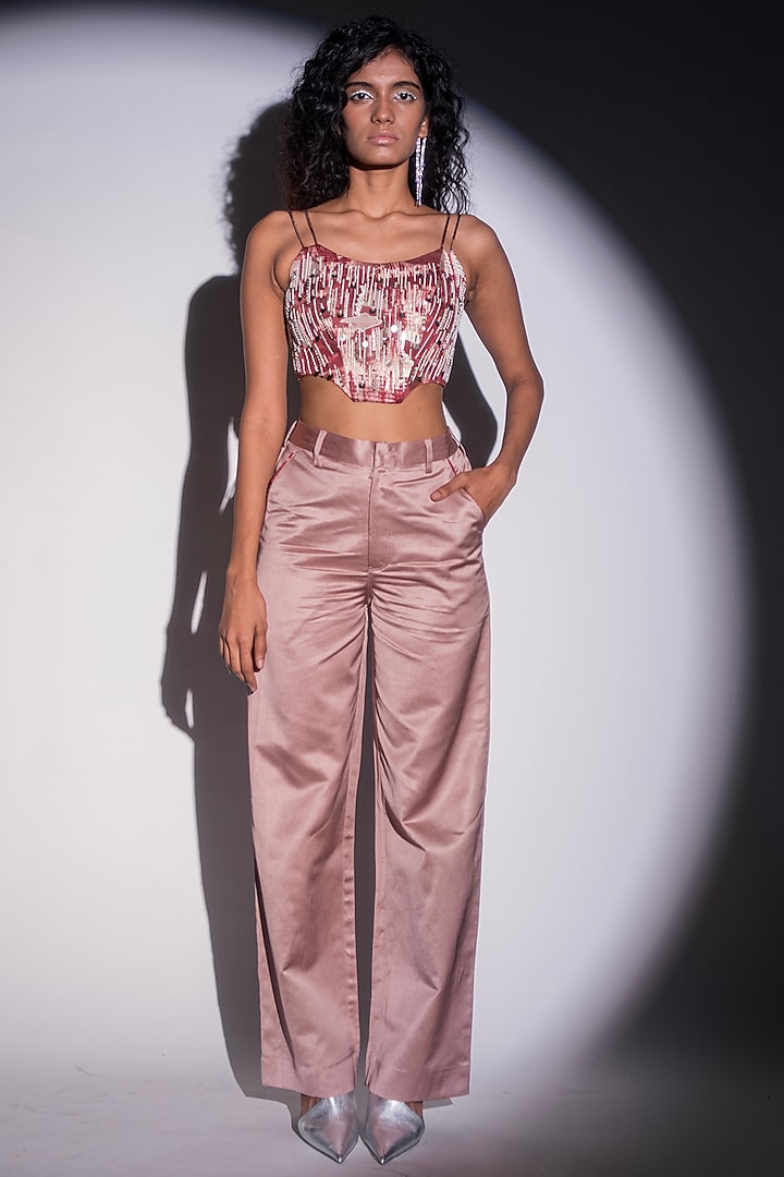 Champagne Twill Wide-Legged Trousers by Advait at Pernia's Pop Up Shop