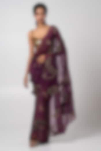 Multi-Colored Habutai & Organza Printed Deconstructed Saree Set  by Advait at Pernia's Pop Up Shop