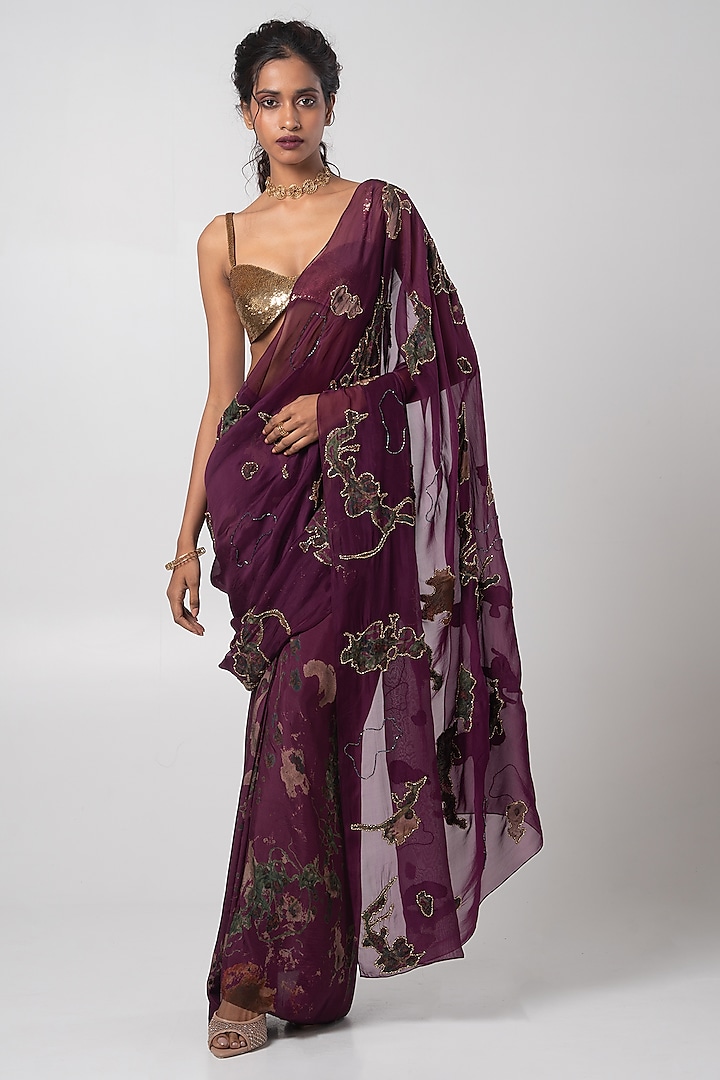 Multi-Colored Habutai & Organza Printed Deconstructed Saree Set  by Advait at Pernia's Pop Up Shop