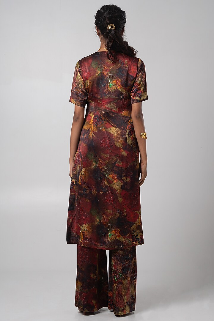 Multi-Colored Linen Satin Printed Kurta Set  by Advait at Pernia's Pop Up Shop