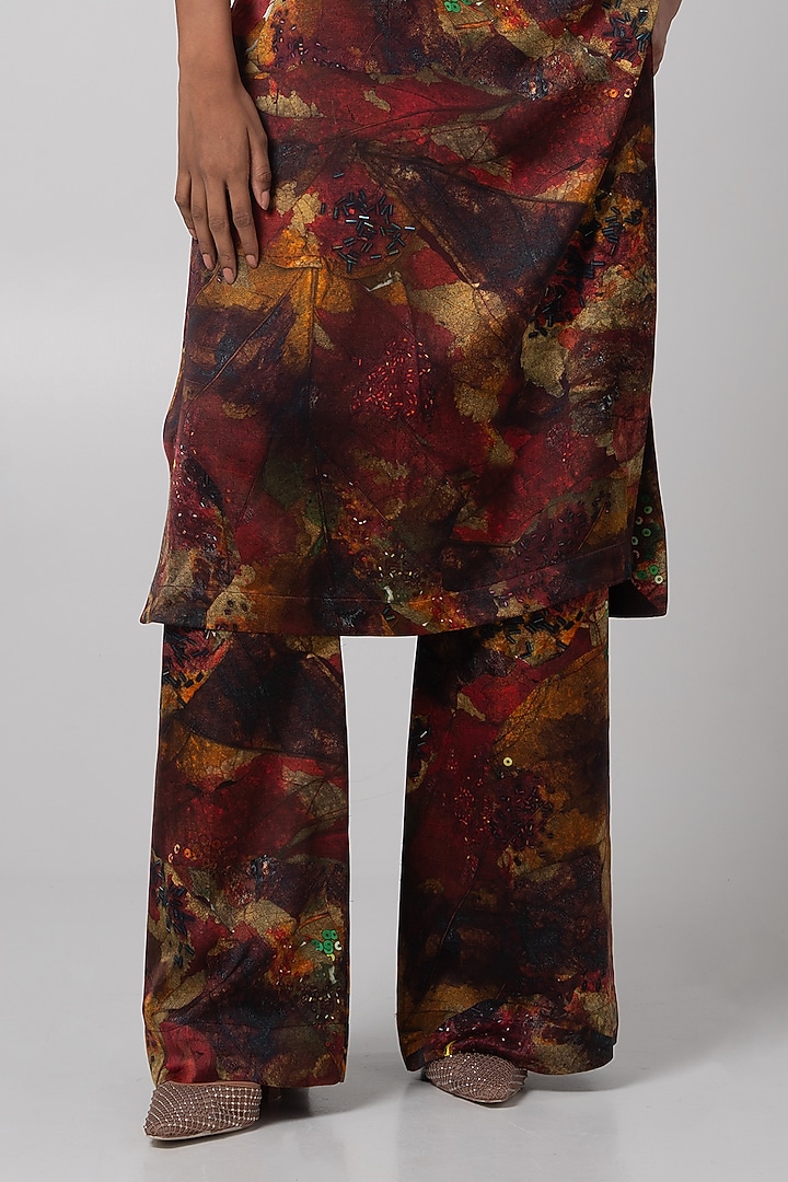 Multi-Colored Linen Satin Printed Kurta Set  by Advait at Pernia's Pop Up Shop