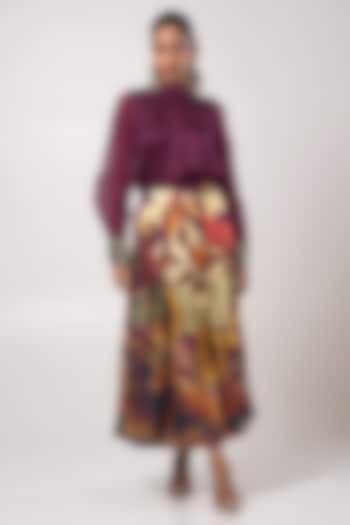Multi-Colored Habutai Linen Satin Box Pleated Skirt Set by Advait at Pernia's Pop Up Shop