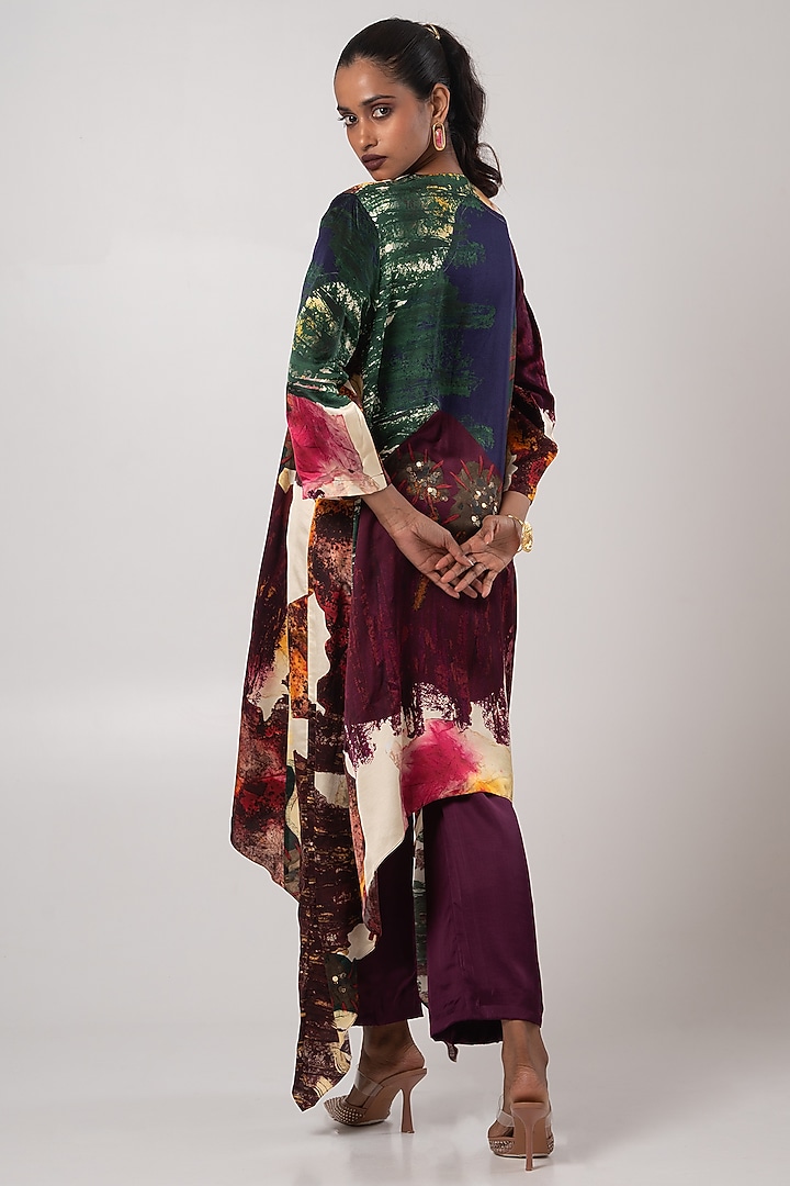 Multi-Colored Linen Satin Asymmetric Kurta Set by Advait at Pernia's Pop Up Shop