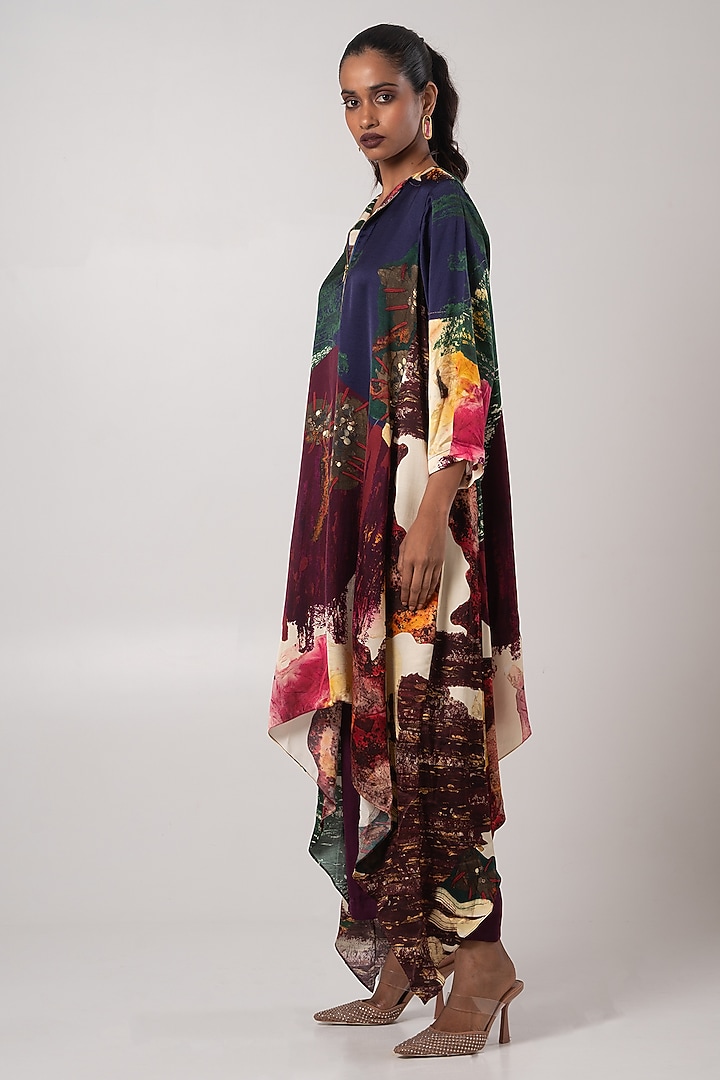 Multi-Colored Linen Satin Asymmetric Kurta Set by Advait at Pernia's Pop Up Shop