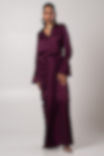 Purple Linen Satin Draped Skirt Set by Advait at Pernia's Pop Up Shop