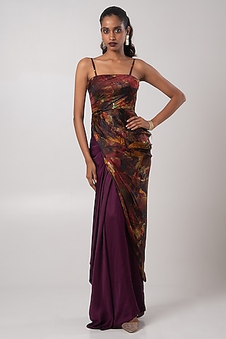 Multi-Colored Linen Satin Ruched Kurta Set by Advait