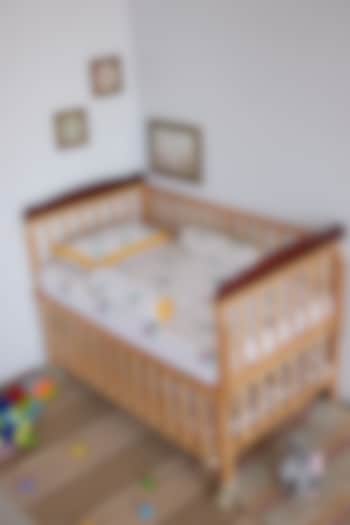 White Cotton Unicorn Hand Block Printed Cot Bedding (Set of 5) by Adya Kids at Pernia's Pop Up Shop