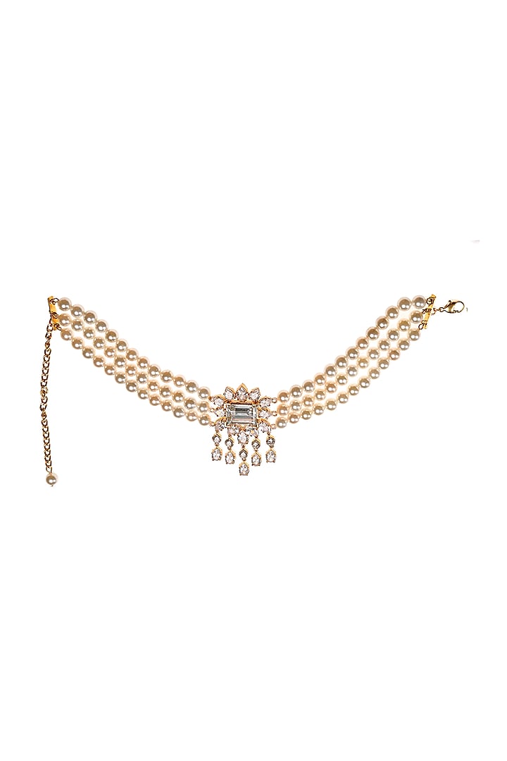 Gold Finish Pearl & Diamond Choker Necklace by AETEE