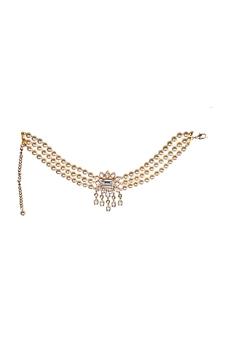 Gold Finish Pearl & Diamond Choker Necklace by AETEE