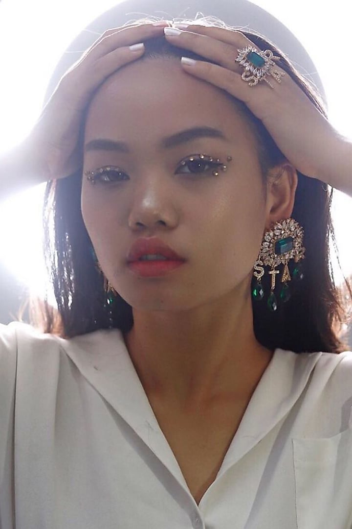 Gold Finish Green Stone & Diamond Earrings by AETEE at Pernia's Pop Up Shop