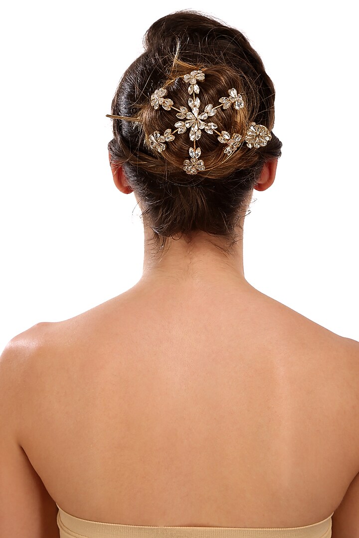 Gold Finish Crystal Hair Bun Pin by AETEE at Pernia's Pop Up Shop