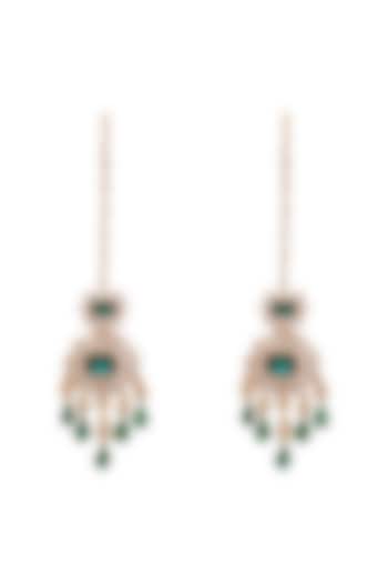 Gold Finish Green Stone & Crystal Earrings by AETEE