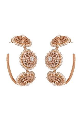 Gold Finish Pearl Hoop Earrings by AETEE