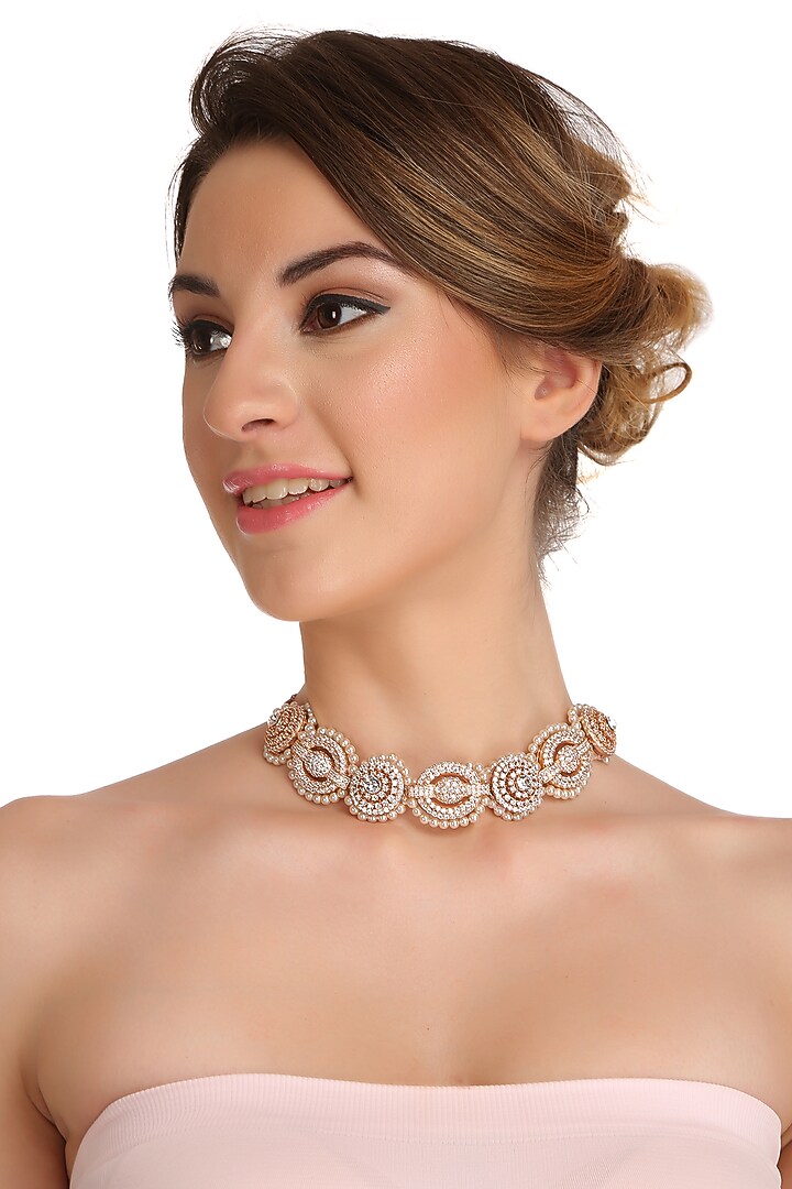 Gold Finish Crystal Choker Necklace by AETEE at Pernia's Pop Up Shop