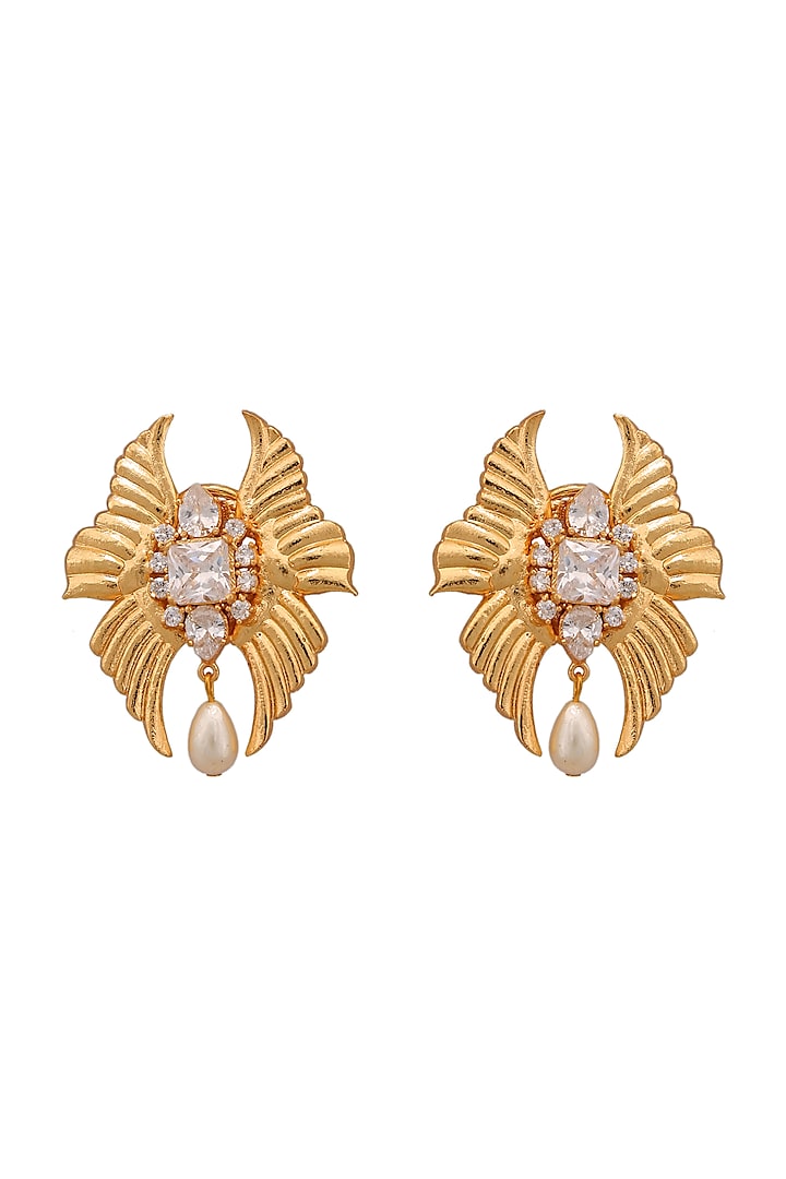 Gold Finish Pearl Earrings by AETEE