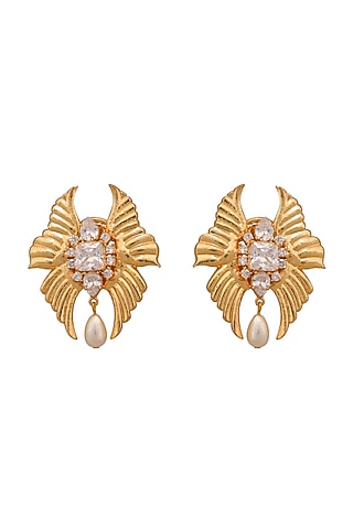 Gold Finish Pearl Earrings by AETEE