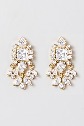 Gold Finish Crystal Stud Earrings by AETEE